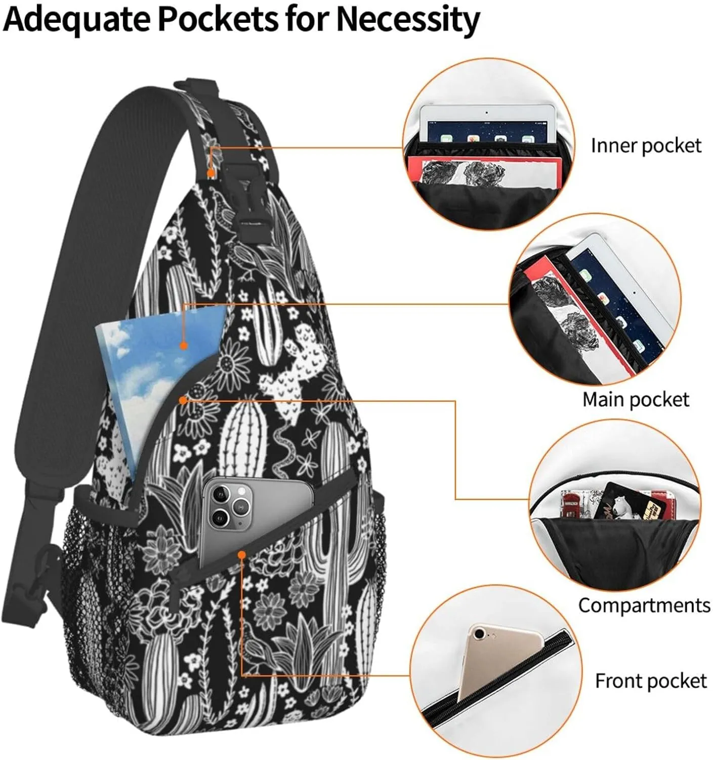 Cactus Plants Crossbody Bag Plants Shoulder Bag Backpack Cute Sling Bag Chest Casual Daypack for Outdoor