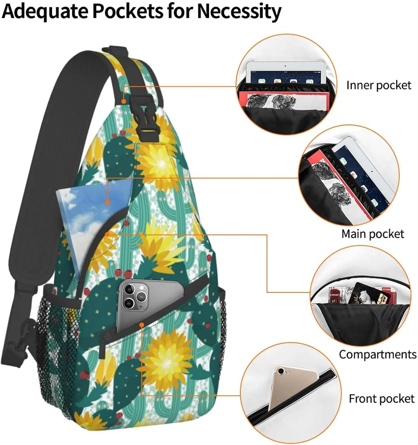 Cactus Plants Crossbody Bag Plants Shoulder Bag Backpack Cute Sling Bag Chest Casual Daypack for Outdoor