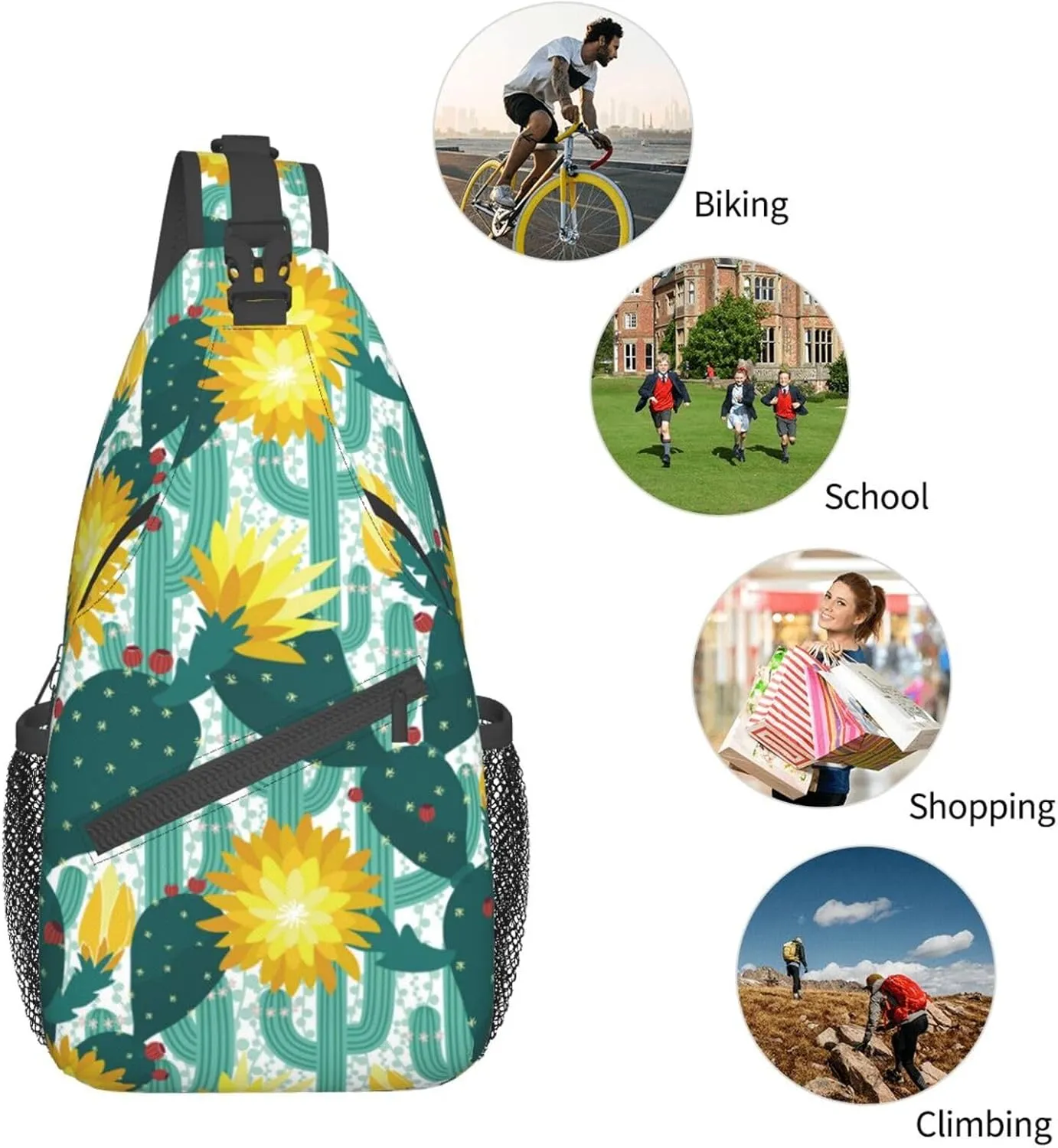 Cactus Plants Crossbody Bag Plants Shoulder Bag Backpack Cute Sling Bag Chest Casual Daypack for Outdoor