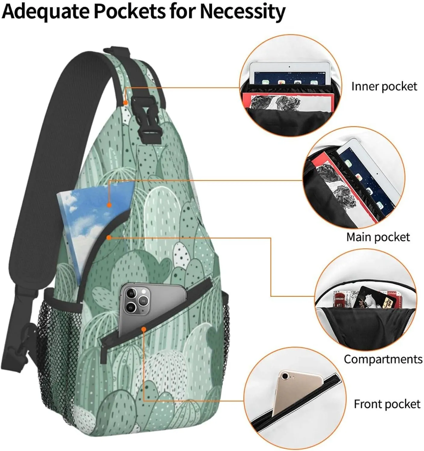 Cactus Plants Crossbody Bag Plants Shoulder Bag Backpack Cute Sling Bag Chest Casual Daypack for Outdoor