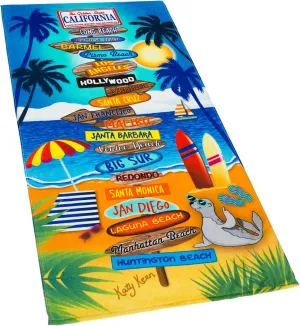 California Beach Towel 30 x 60 inches 100% Soft Cotton Velour Terry Ideal for The Beach or Pool (California Signs, One Towel)