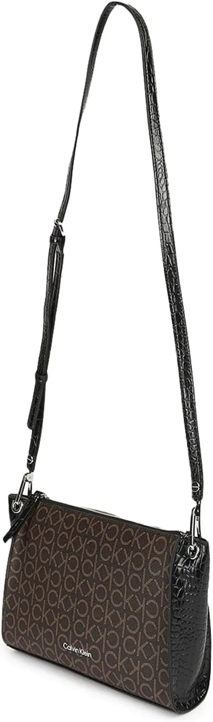Calvin Klein Reyna Crossbody, Brown/Khaki/Black Logo