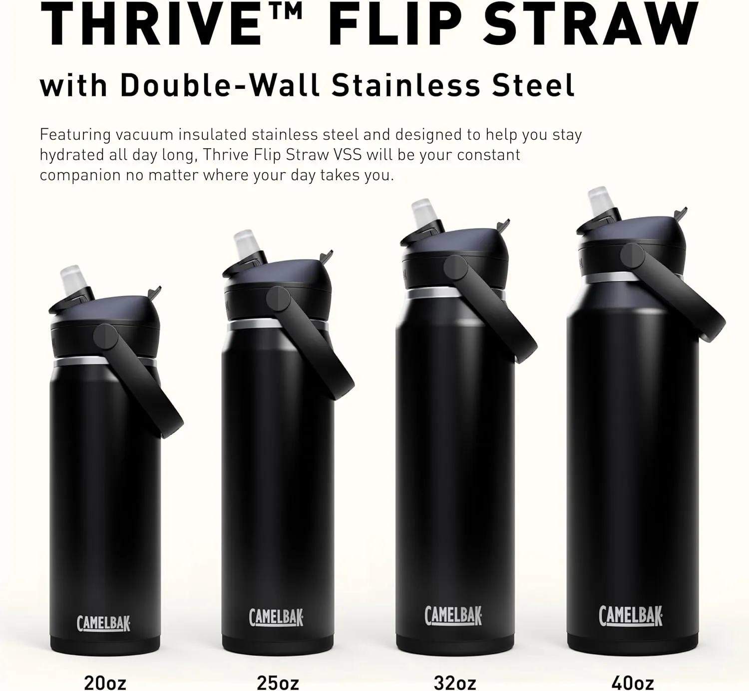 CamelBak Thrive Flip Straw Insulated Stainless Steel Water Bottle Black, 25oz