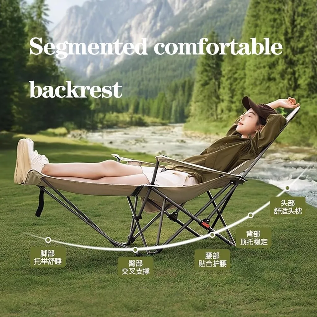 Camping Chairs Folding Recliner Chair Adjustable with Headrest,Folding Lounge for Adults,Portable Garden Deck Travel Beach Patio(Khaki) (Cream One Size)