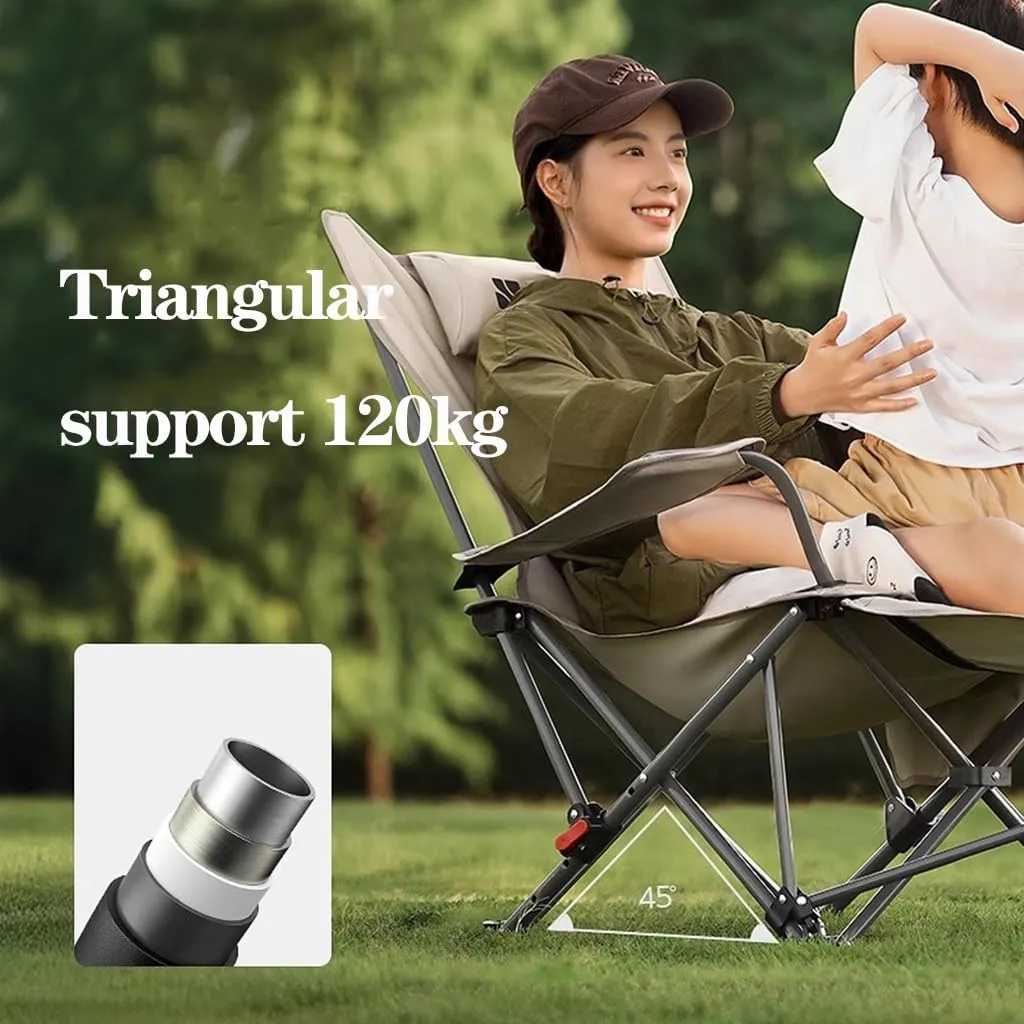 Camping Chairs Folding Recliner Chair Adjustable with Headrest,Folding Lounge for Adults,Portable Garden Deck Travel Beach Patio(Khaki) (Cream One Size)
