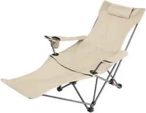Camping Chairs Folding Recliner Chair Adjustable with Headrest,Folding Lounge for Adults,Portable Garden Deck Travel Beach Patio(Khaki) (Cream One Size)