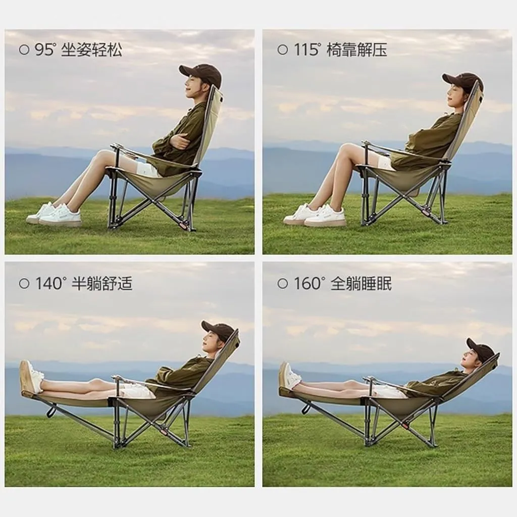 Camping Chairs Folding Recliner Chair Adjustable with Headrest,Folding Lounge for Adults,Portable Garden Deck Travel Beach Patio(Khaki) (Cream One Size)