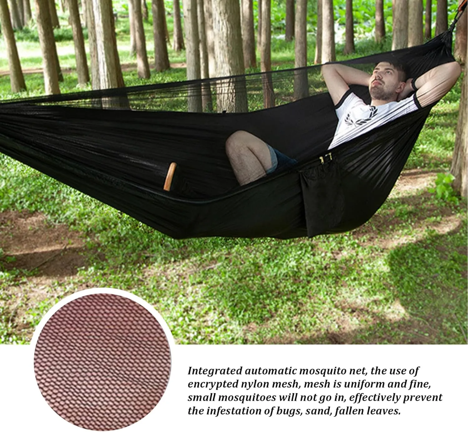 Camping Hammock 114x55 Inch Double Hammock Tent with Anti-Sting Mesh & Side Pocket Portable Nylon Hanging Bed with Set-Up Accessories & Storage Bag, Black