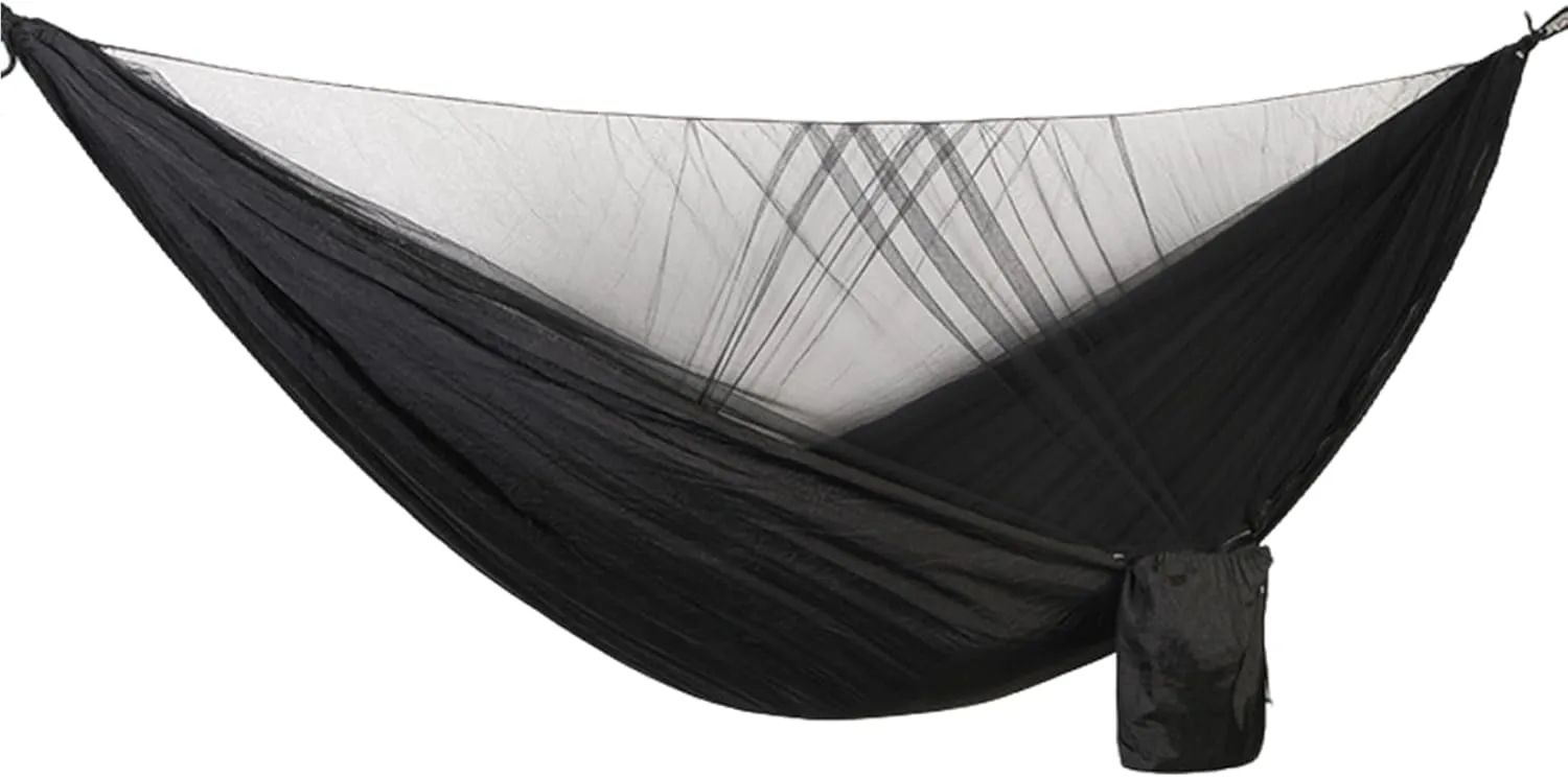 Camping Hammock 114x55 Inch Double Hammock Tent with Anti-Sting Mesh & Side Pocket Portable Nylon Hanging Bed with Set-Up Accessories & Storage Bag, Black