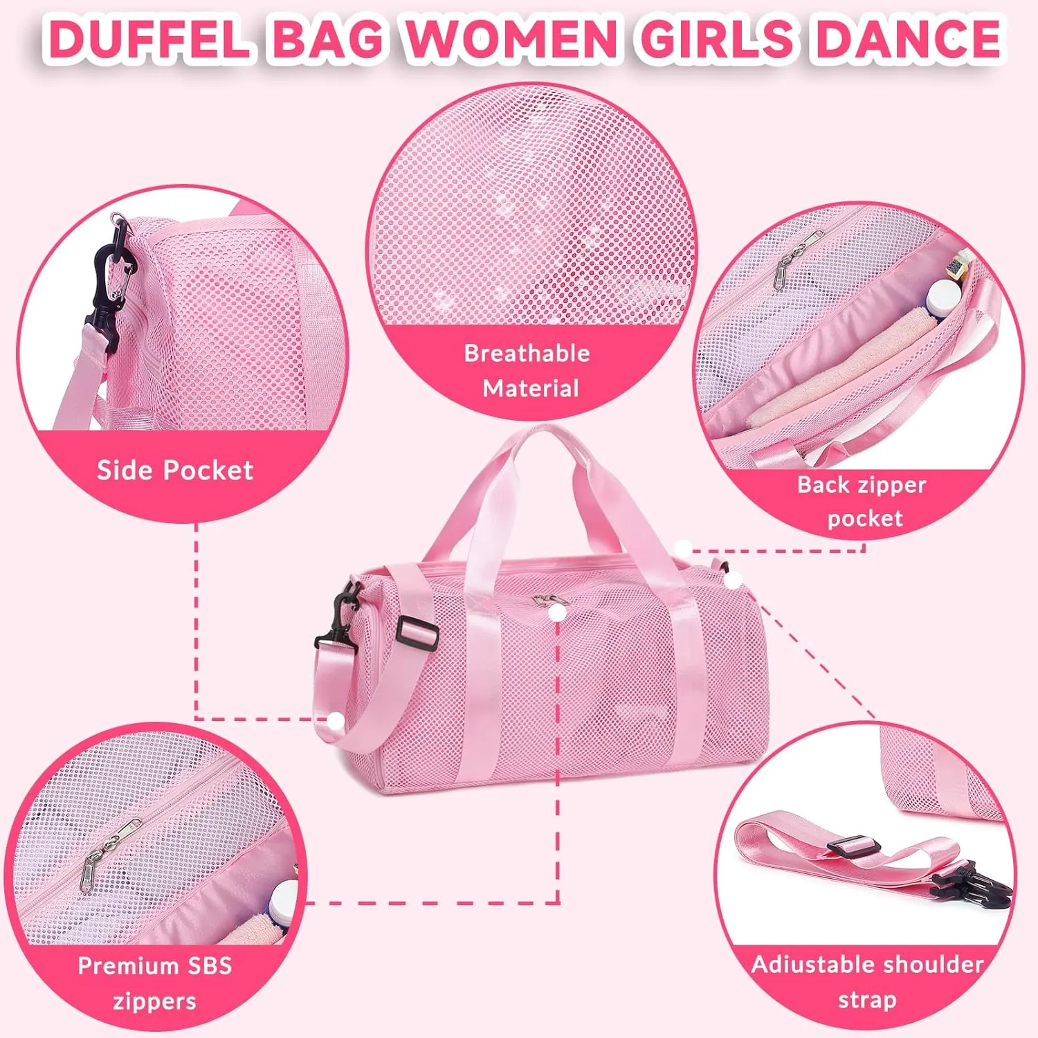 CAMTOP Duffle Bag for Travel Kid Small Overnight Weekender Sleepover Mesh bag Carry On Dance Sport Bag with Shoe & Wet Compartment for Swim Beach Camp Travel
