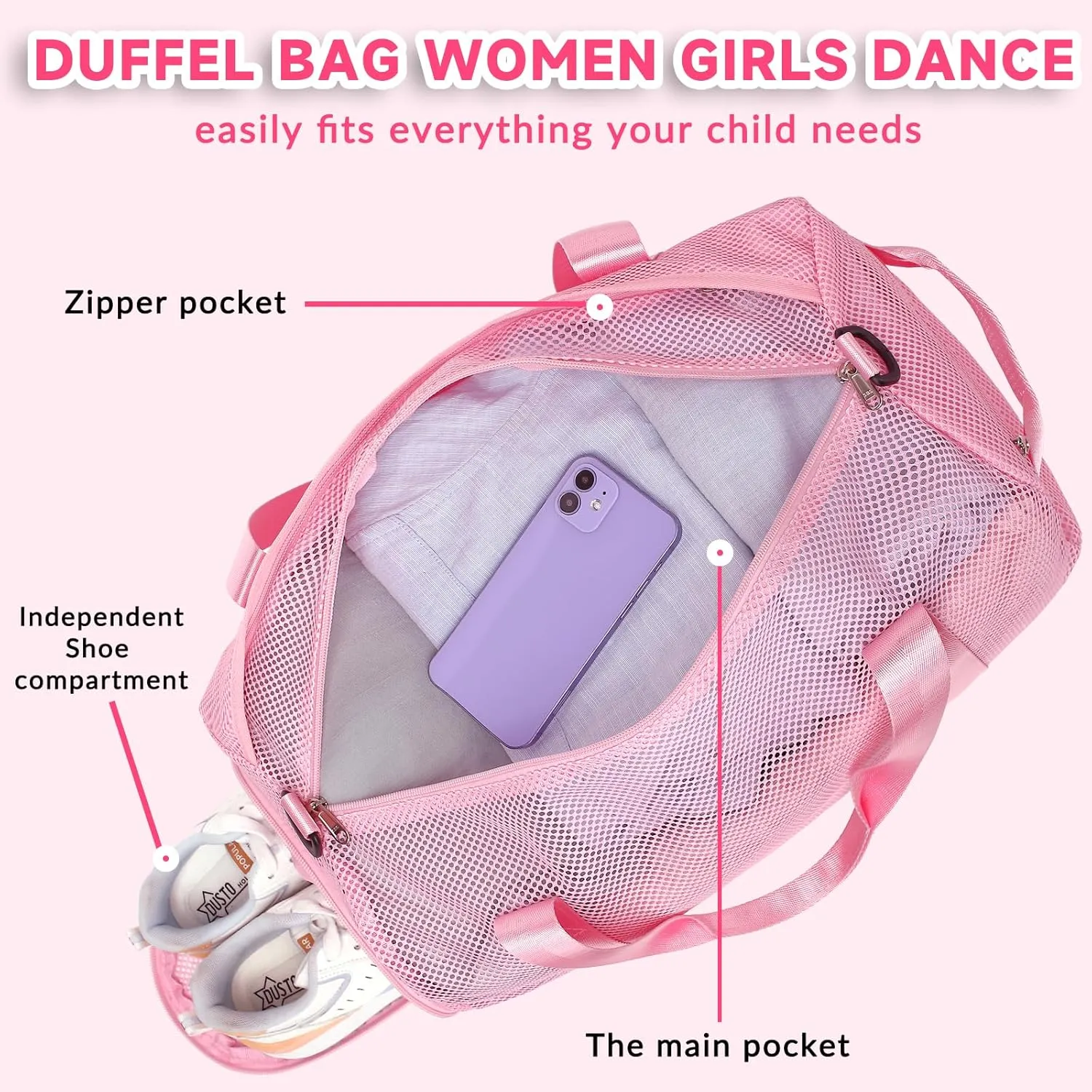 CAMTOP Duffle Bag for Travel Kid Small Overnight Weekender Sleepover Mesh bag Carry On Dance Sport Bag with Shoe & Wet Compartment for Swim Beach Camp Travel