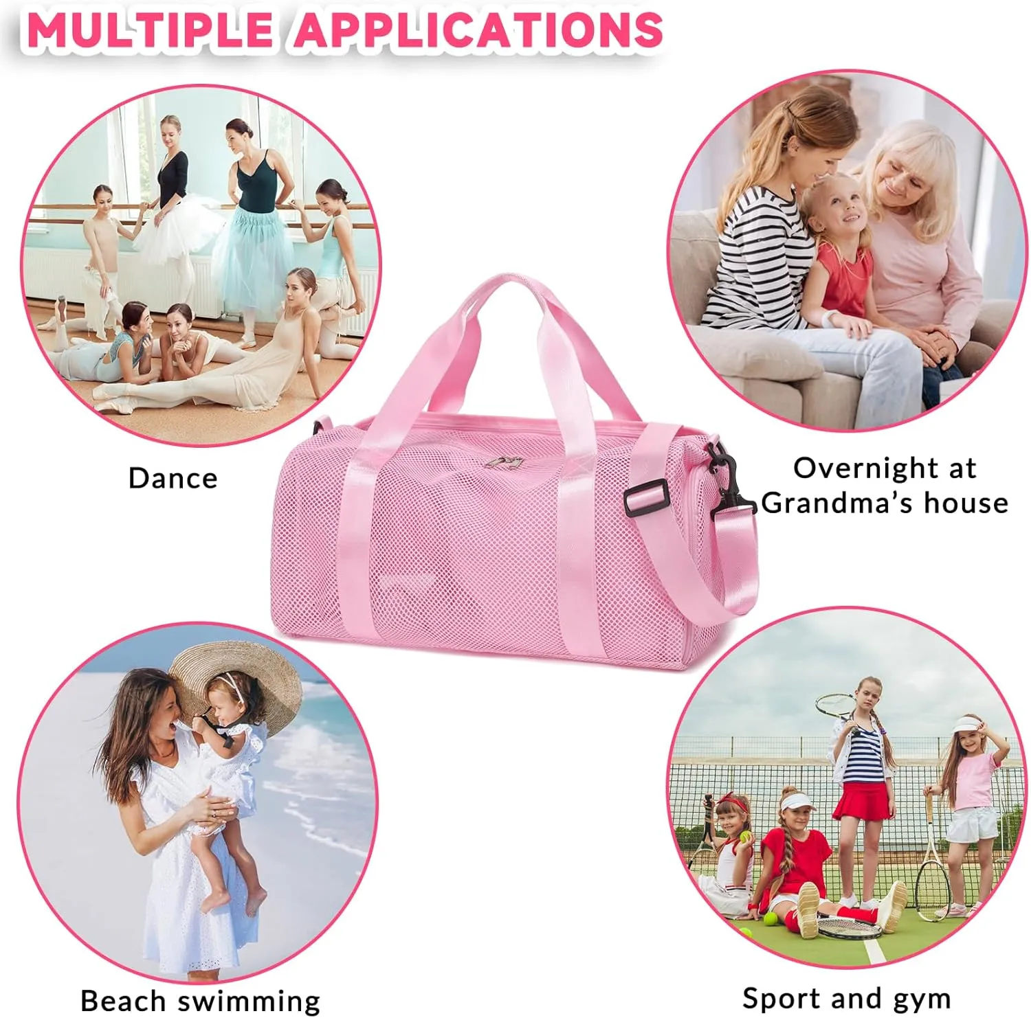 CAMTOP Duffle Bag for Travel Kid Small Overnight Weekender Sleepover Mesh bag Carry On Dance Sport Bag with Shoe & Wet Compartment for Swim Beach Camp Travel