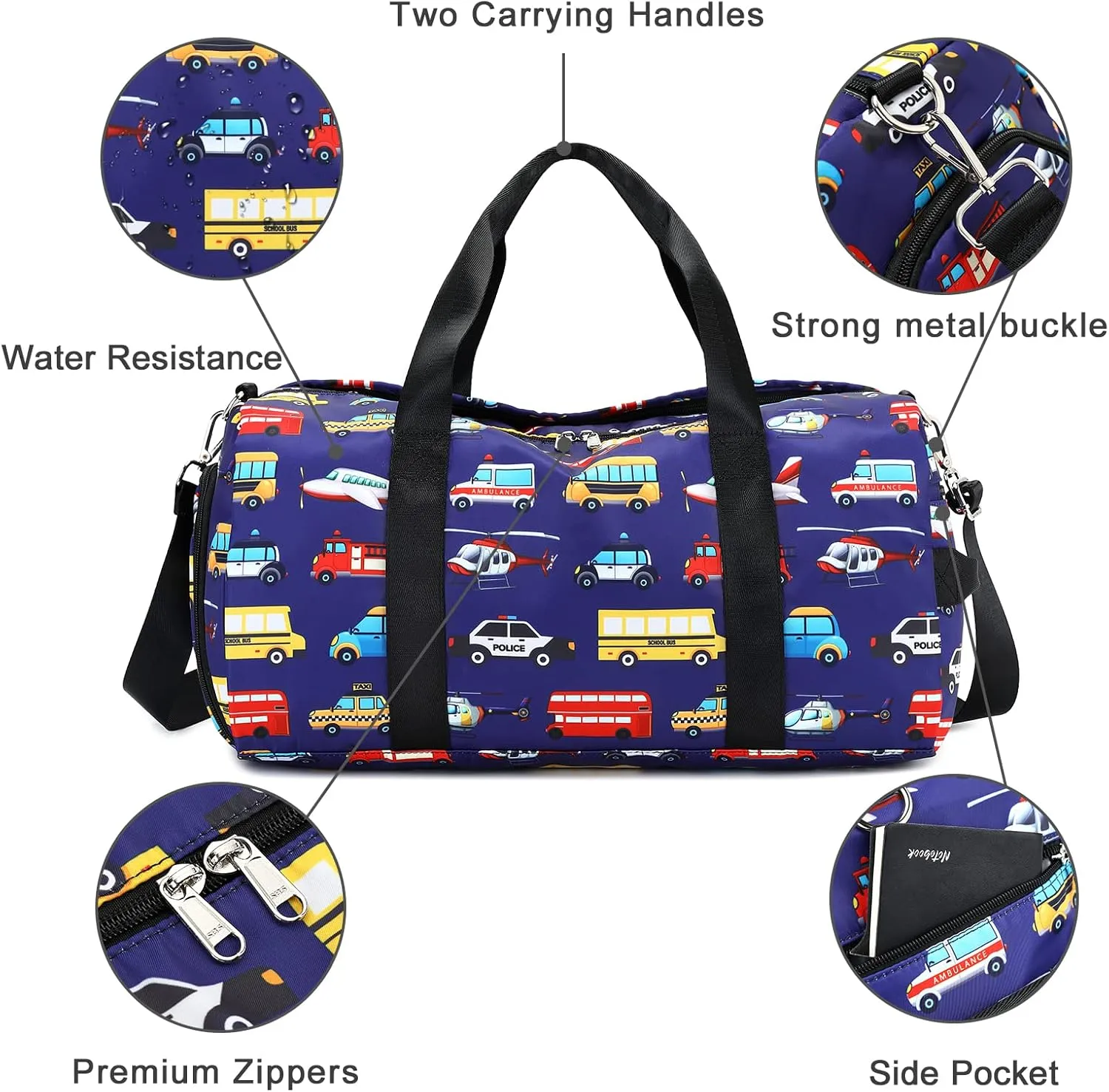 CAMTOP Kids Duffel Overnight Bag for Boys and Girls Carry-On Size Tote for Travel Duffle Gym Sport (Car Plane-Dark Blue) 18.1"L* 9.1" H* 8.7"W