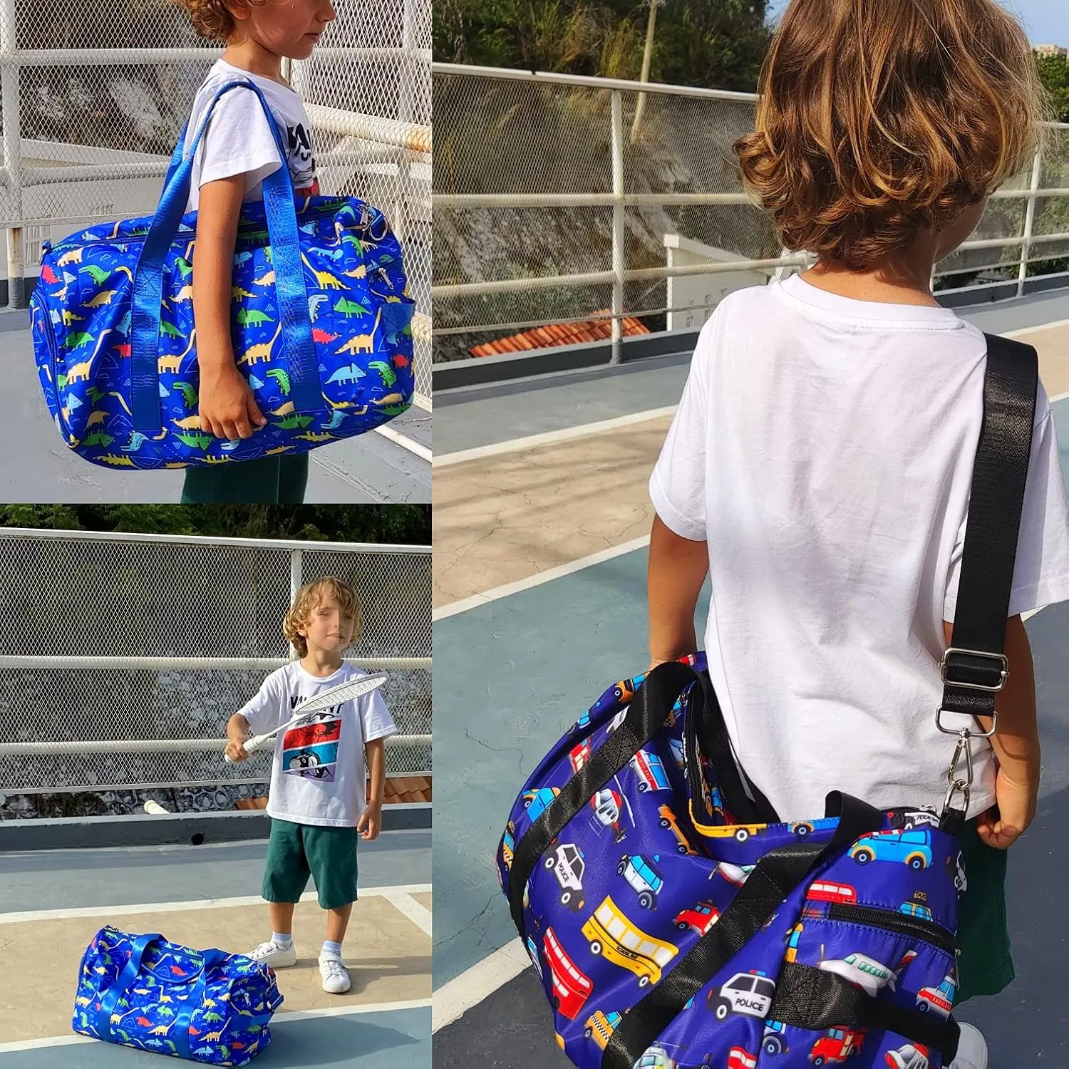 CAMTOP Kids Duffel Overnight Bag for Boys and Girls Carry-On Size Tote for Travel Duffle Gym Sport (Car Plane-Dark Blue) 18.1"L* 9.1" H* 8.7"W