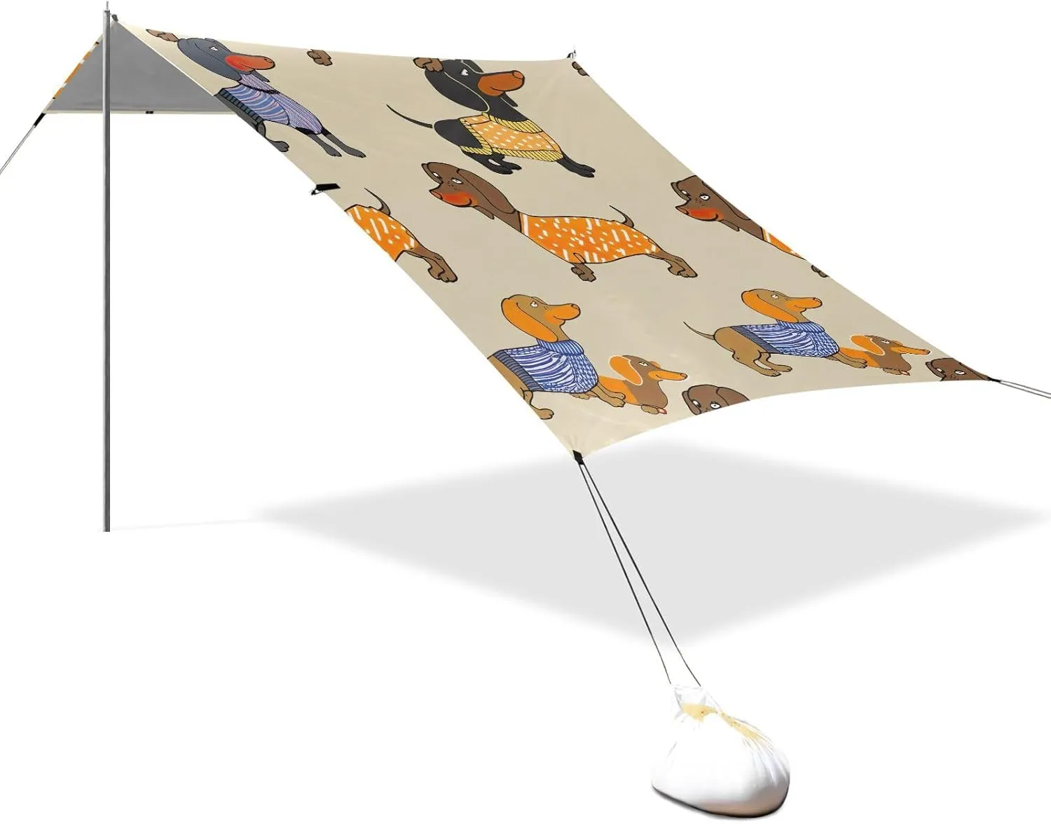 Canopy Beach Tent Outdoor Patio Sun Shade Decorative Camping Sun Shelter Custom with Sand Anchor Poles Canopies 9.2 × 10.5 FT Cute Dachshunds Beige