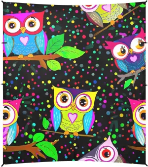 Canopy Beach Tent Sun Shade Outdoor Patio Aesthetic Camping Sun Shelter with Sandbags Anchor Shelters 9.2 × 10.5 FT Cute Colorful Owls Dots Black
