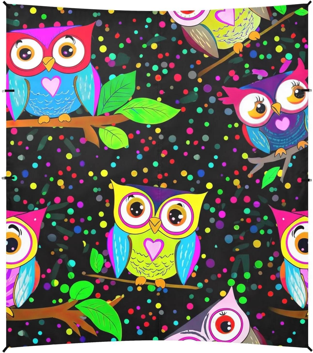Canopy Beach Tent Sun Shade Outdoor Patio Aesthetic Camping Sun Shelter with Sandbags Anchor Shelters 9.2 × 10.5 FT Cute Colorful Owls Dots Black