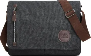 Canvas Satchel Messenger Bag for Men Women, Vintage Shoulder Crossbody 13.3" Laptop Bag for Work Travel