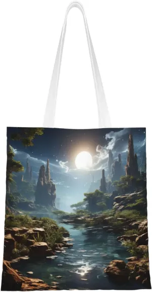 Canvas Tote Bag for Women Shoulder Tote Purse Reusable Grocery Bag Spectacular background Aesthetic Shopping Bags