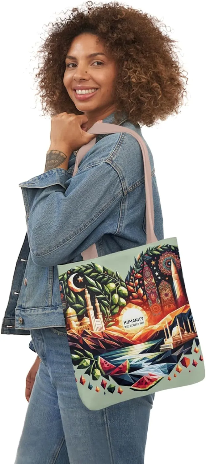 Canvas Tote Bag, Free Palestine Humanity Wins Heart Design, Activism Shoulder Handbag, Protest Shopping Purse, Political