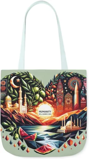 Canvas Tote Bag, Free Palestine Humanity Wins Heart Design, Activism Shoulder Handbag, Protest Shopping Purse, Political