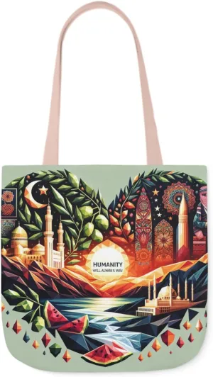 Canvas Tote Bag, Free Palestine Humanity Wins Heart Design, Activism Shoulder Handbag, Protest Shopping Purse, Political