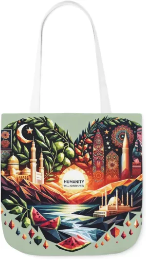 Canvas Tote Bag, Free Palestine Humanity Wins Heart Design, Activism Shoulder Handbag, Protest Shopping Purse, Political