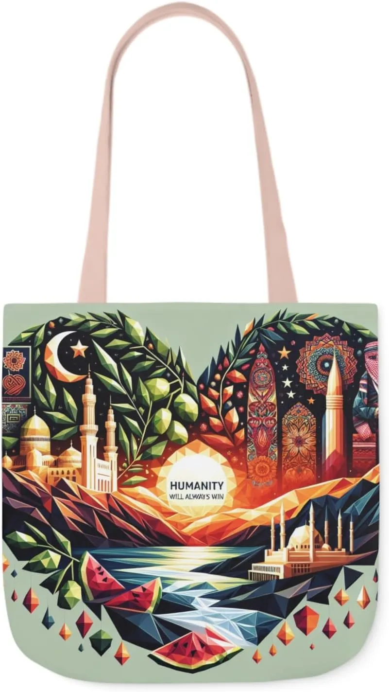 Canvas Tote Bag, Free Palestine Humanity Wins Heart Design, Activism Shoulder Handbag, Protest Shopping Purse, Political