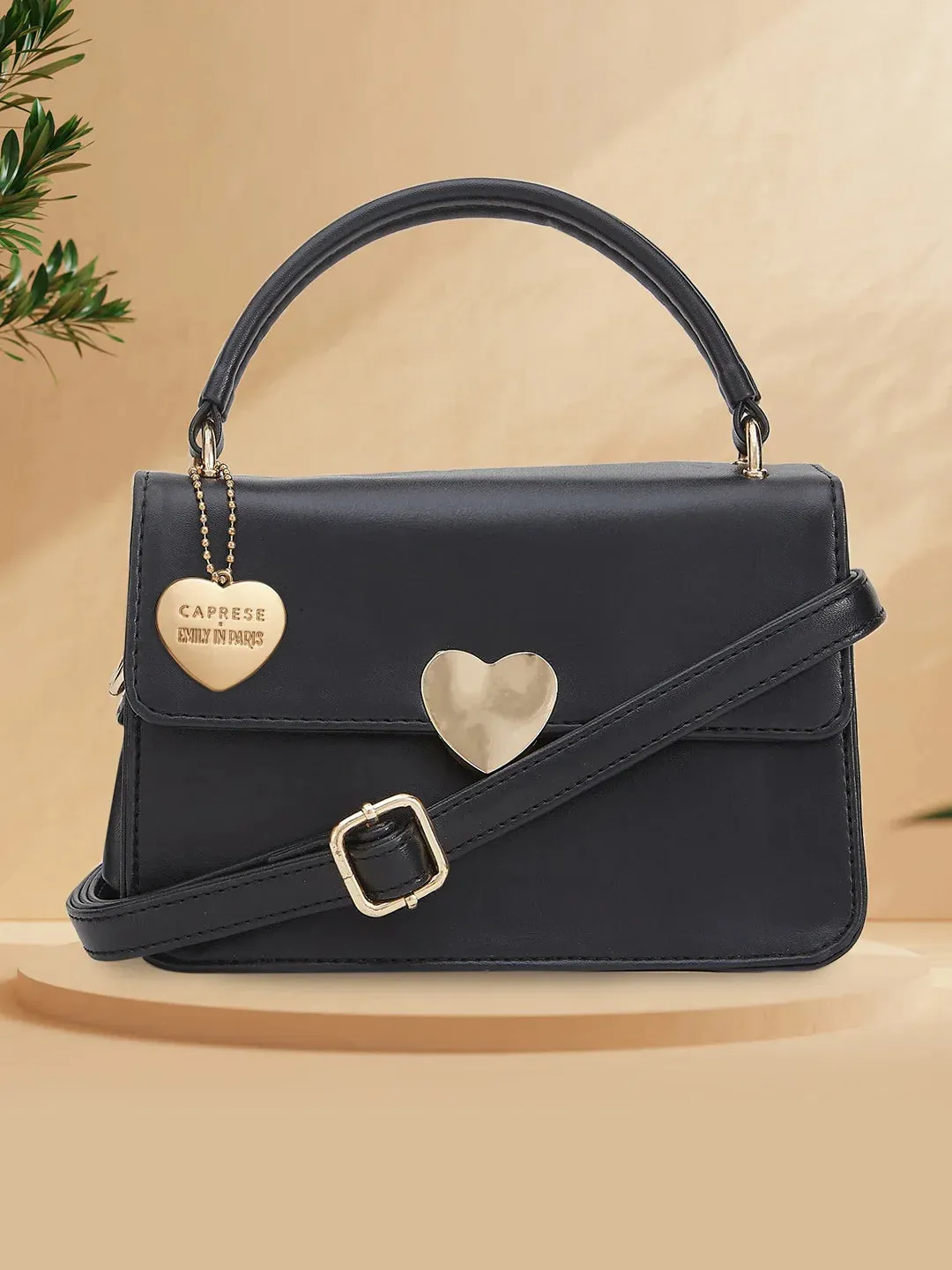 Caprese Emily In Paris Printed Medium Black Sling Bag