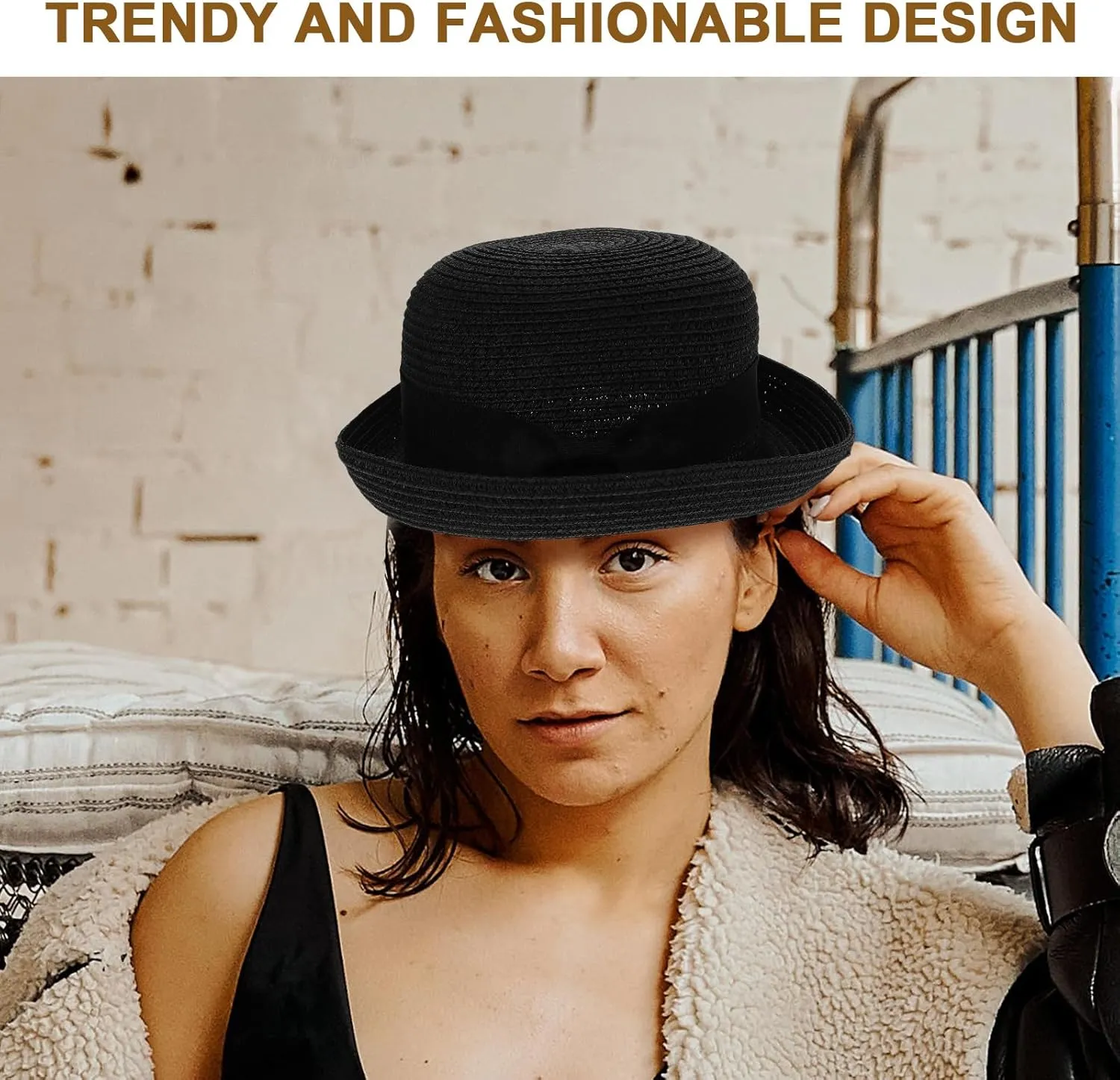Caps for Men Straw Bowler Hat Mens Straw Hats Mens Caps Women’s Hat Foldable Sun Hat Wide Brim Dome Sun