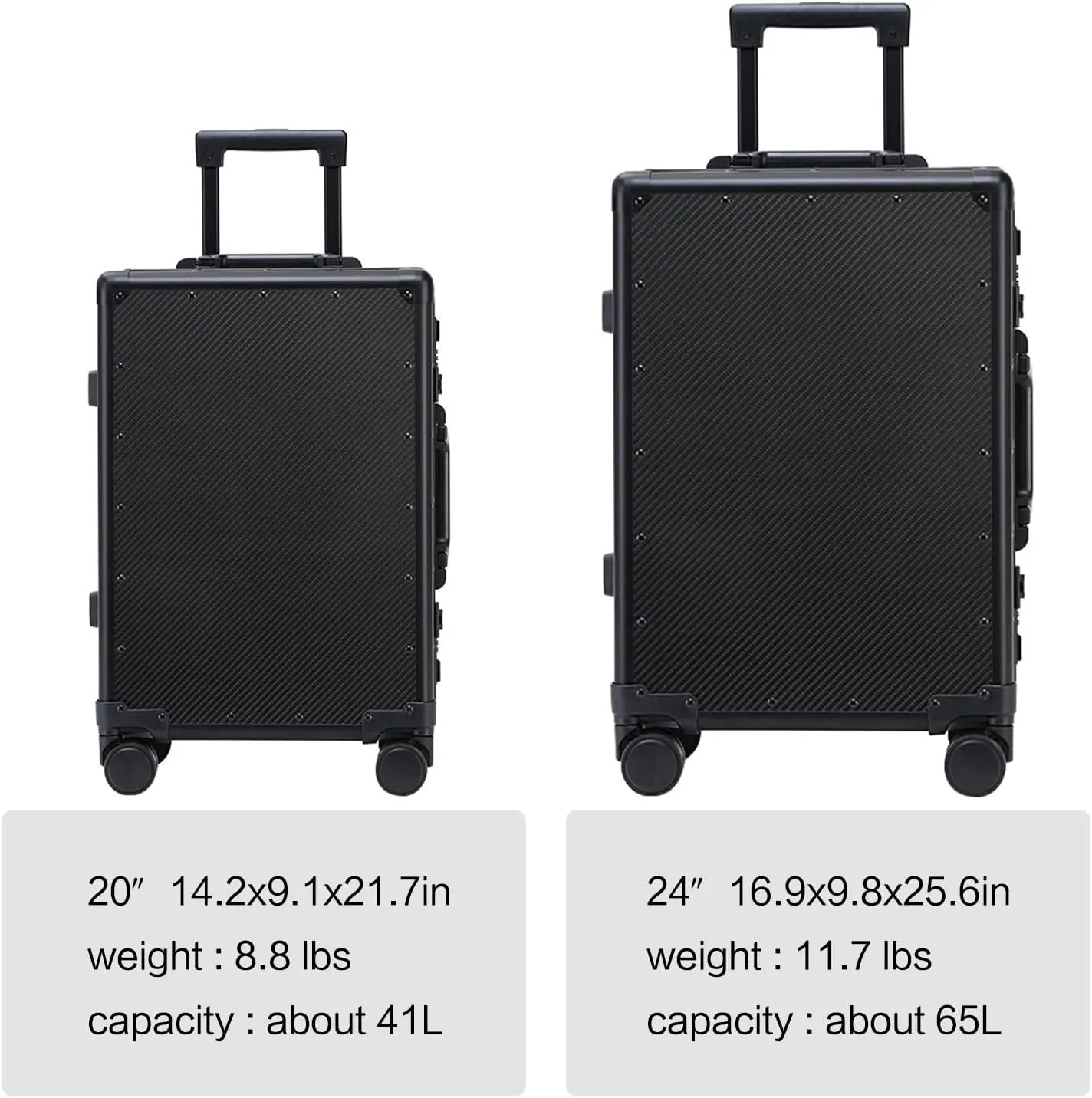 Carbon Fiber Carry-on Luggage TSA Customs Lock Zipperless Silent Rotary Wheel Business Suitcase Aluminum Frame (3K black, 20 '')
