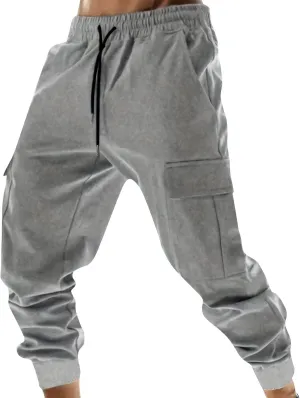 Cargo Sweatpants for Men Casual Elastic Waist Drawstring Joggers Relaxed Fit Workout Athletic Pants with Pockets
