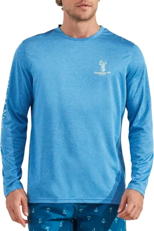 CARIBBEAN JOE Men's Standard Rash Guard, Tiki Faced Long Sleeve Sun Protection Swim, Beach and Fishing T-Shirt Top