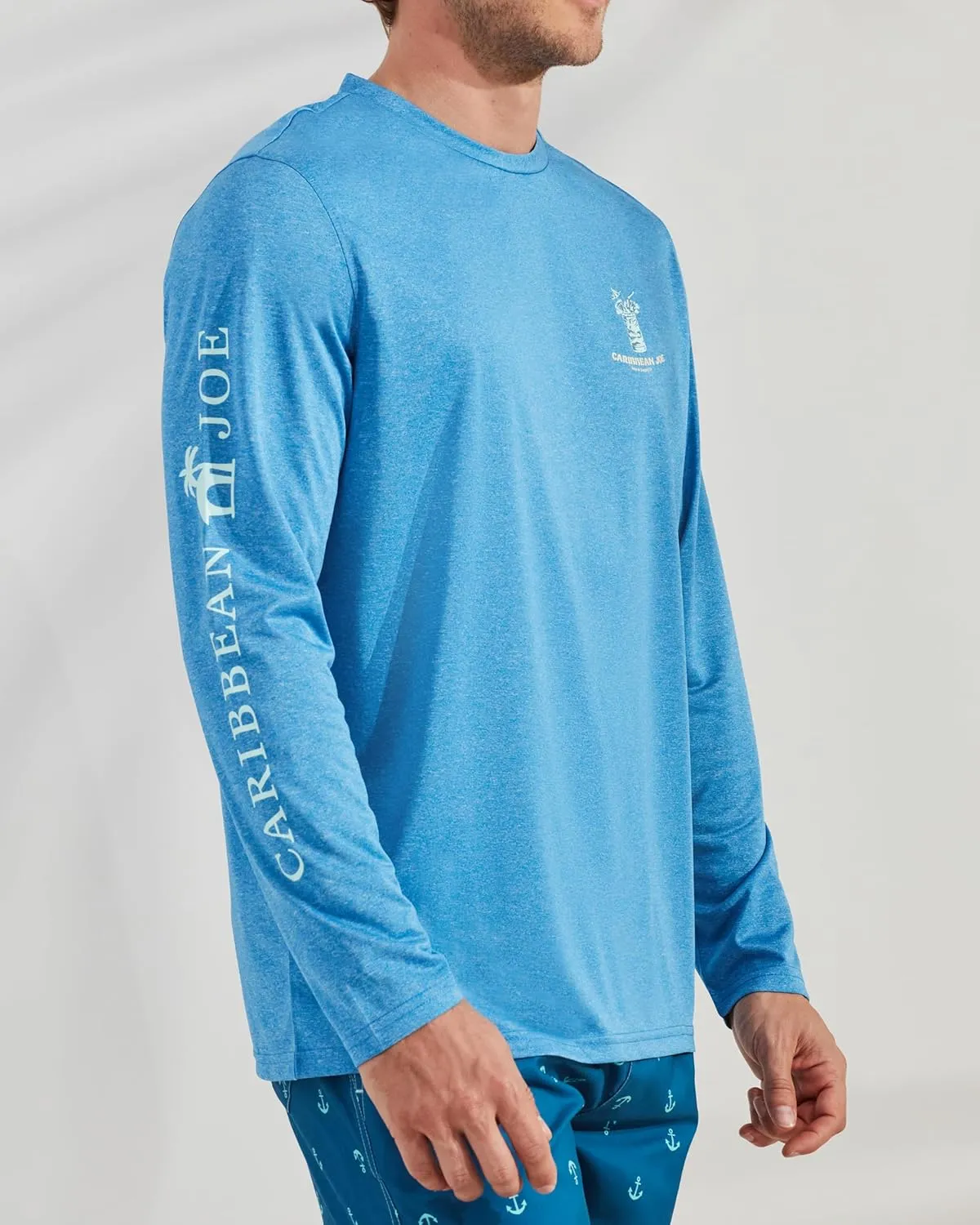 CARIBBEAN JOE Men's Standard Rash Guard, Tiki Faced Long Sleeve Sun Protection Swim, Beach and Fishing T-Shirt Top