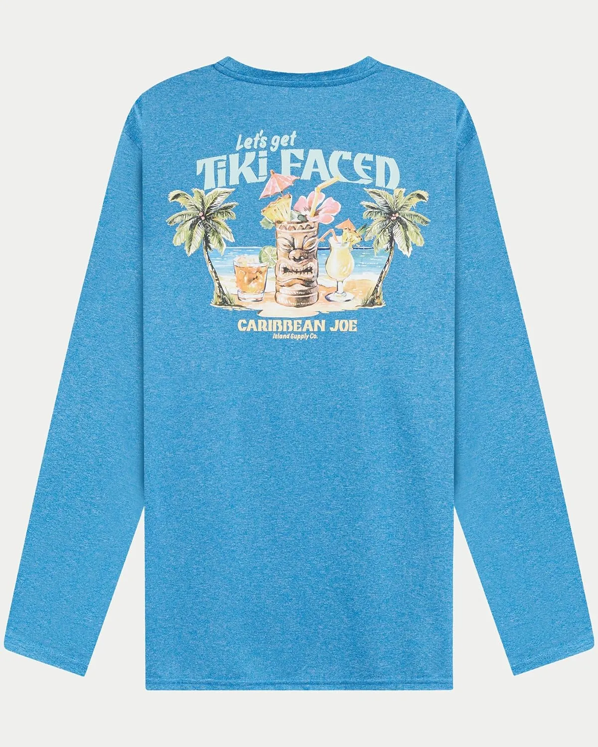 CARIBBEAN JOE Men's Standard Rash Guard, Tiki Faced Long Sleeve Sun Protection Swim, Beach and Fishing T-Shirt Top