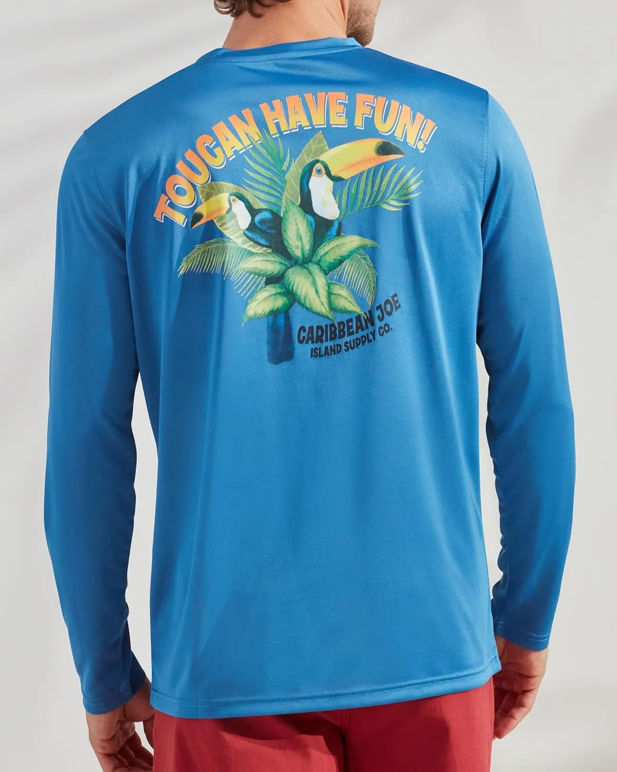 CARIBBEAN JOE Men's Standard Rash Guard, Toucan Graphic Long Sleeve Sun Protection Swim, Beach and Fishing T-Shirt Top