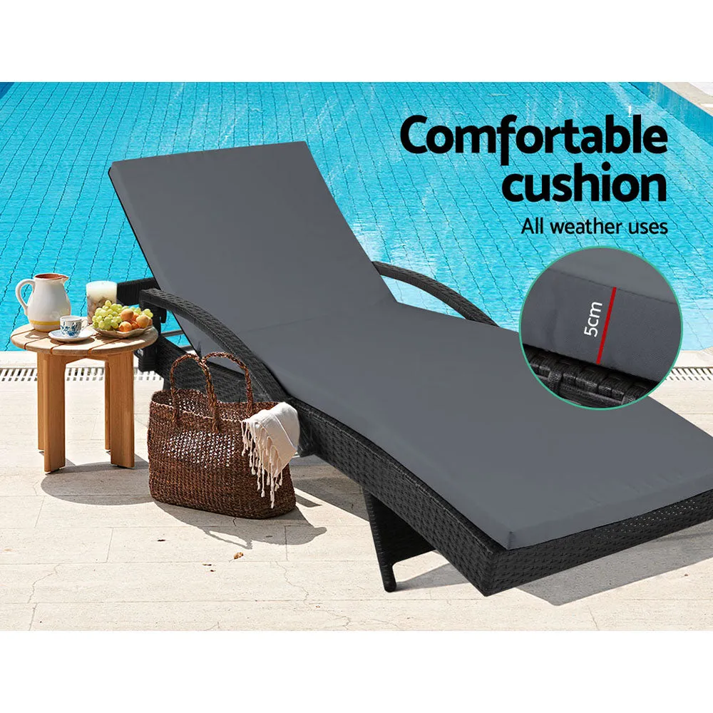 Carina - Sun Lounge Wicker Lounger Beach Adjustable Black