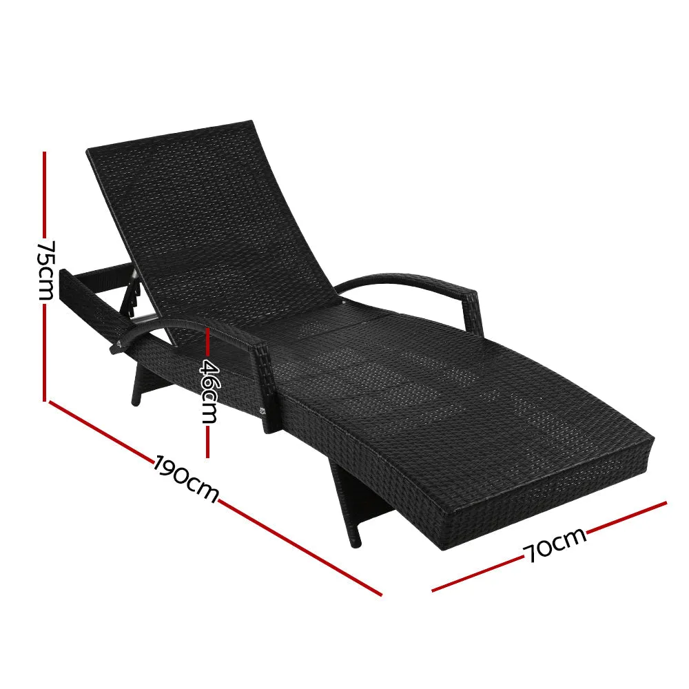Carina - Sun Lounge Wicker Lounger Beach Adjustable Black