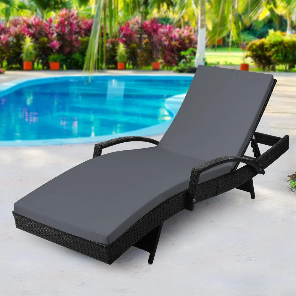 Carina - Sun Lounge Wicker Lounger Beach Adjustable Black