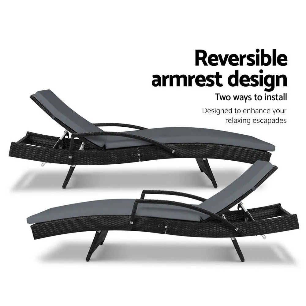 Carina - Sun Lounge Wicker Lounger Beach Adjustable Black