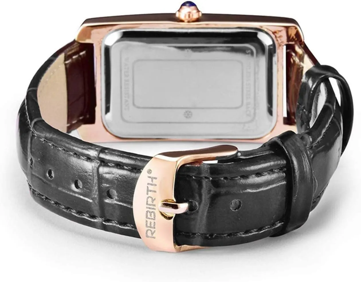 carlien Women Quartz Watch Lady Stylish Rectangle Dress Watch with Leather Strap and Blue Crystal Crown