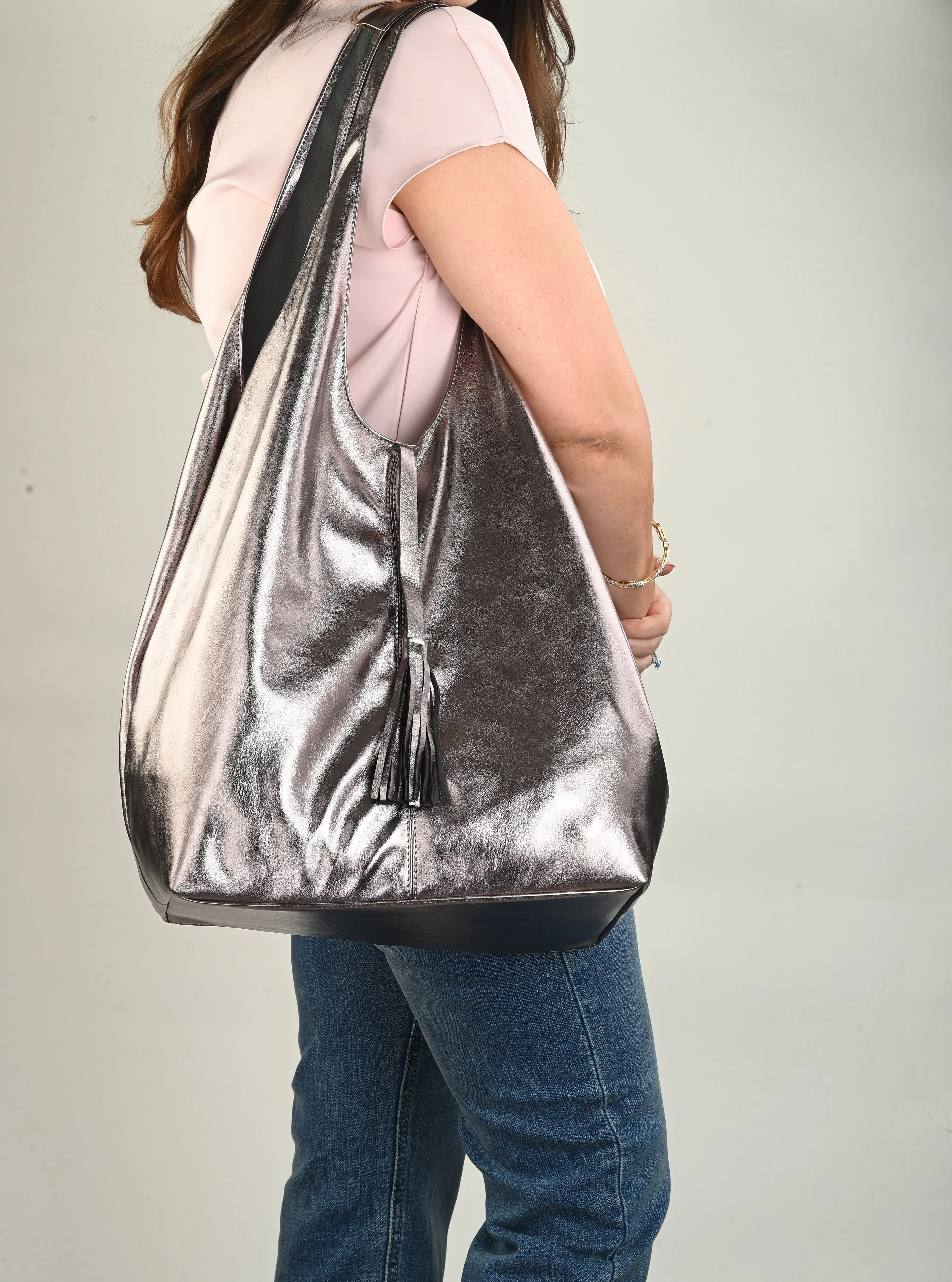 Carlo Romano By Wasan Silver color Stylish & Functional Accessory Premium Vegan Leather Hand Bags For Women