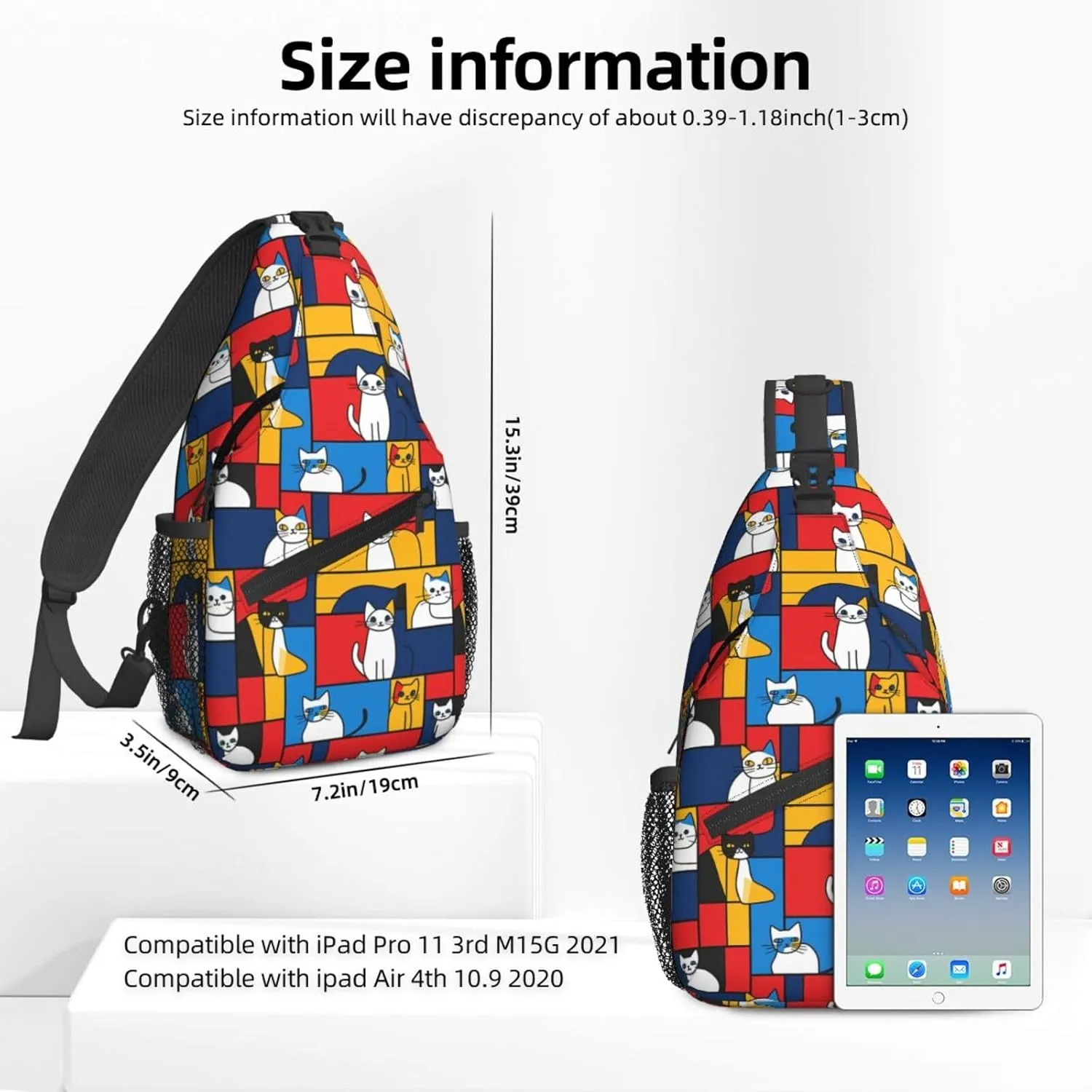 Cartoon Cat Color Sling Bag For Women Crossbody Shoulder Bag Casual Daypack Backpacks Men Chest Bag Gym Cycling Travel Hiking