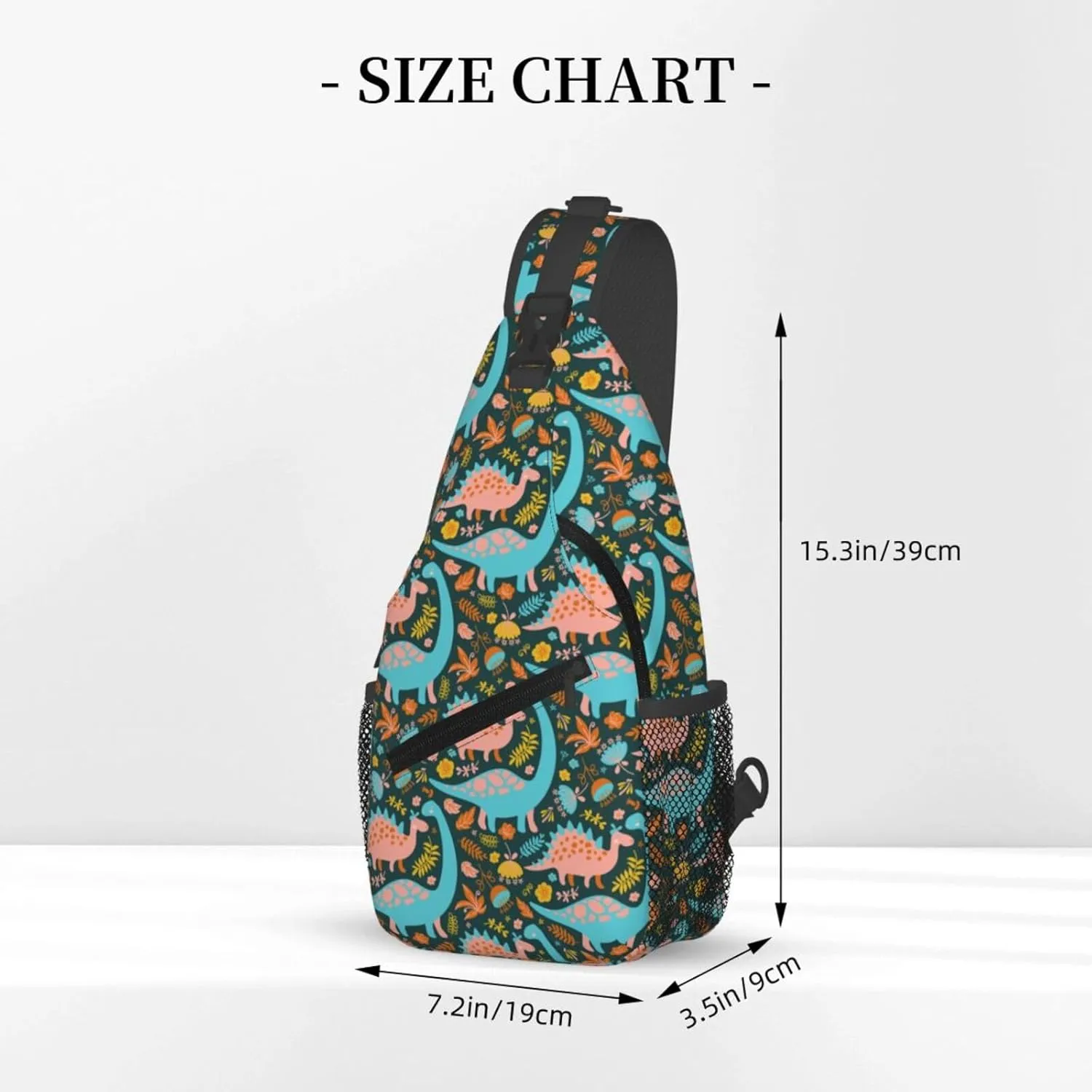 Cartoon Dinosaurs With Leaf Flower Chest Sling Bag Crossbody Shoulder Backpack Bag Gym Cycling Travel Hiking Daypack Cross Bag
