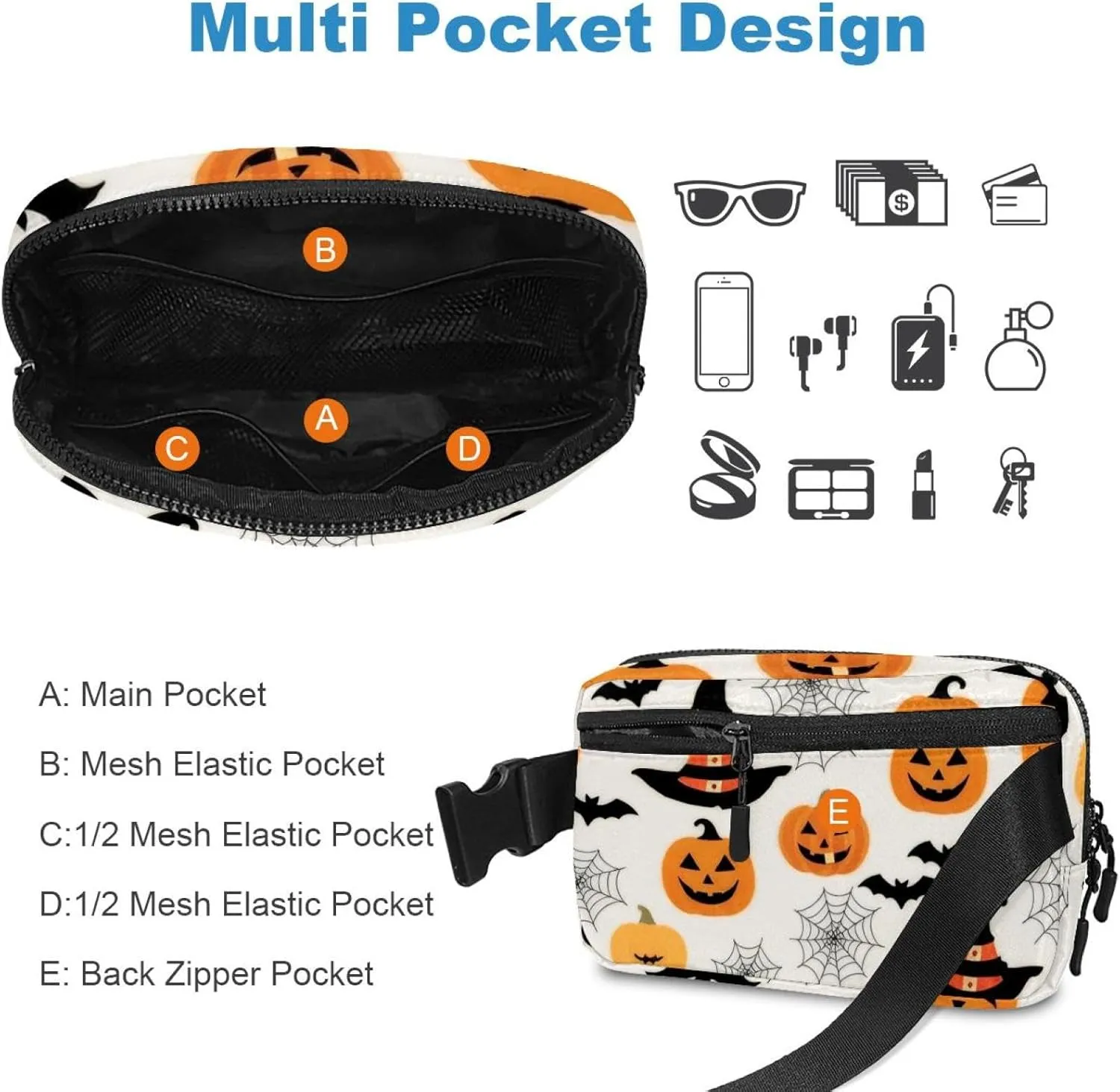 Cartoon Halloween-391 Crossbody Fanny Pack for Men&Women,Belt Bag for Travel Casual Walking Running Hiking Cycling