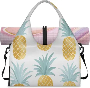 Cartoon plaid pineapple Women's Yoga Gym Bag - Adjustable shoulder strap with shoe compartment, large gym bag with multiple pockets for yoga mat, gym equipment and travel accessories
