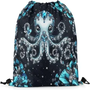 Castle Fairy Octopus Sports Backpack Sea Creature Drawstring Sackpack Jewelry Glitter Print(No Diamond) Drawstring Backpack for Women Gym Shopping Sport Yoga
