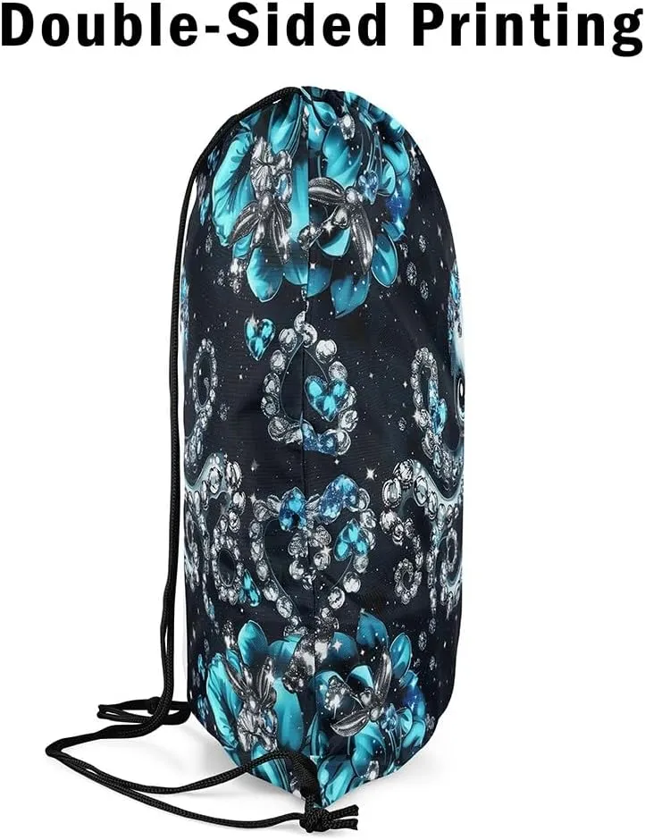 Castle Fairy Octopus Sports Backpack Sea Creature Drawstring Sackpack Jewelry Glitter Print(No Diamond) Drawstring Backpack for Women Gym Shopping Sport Yoga