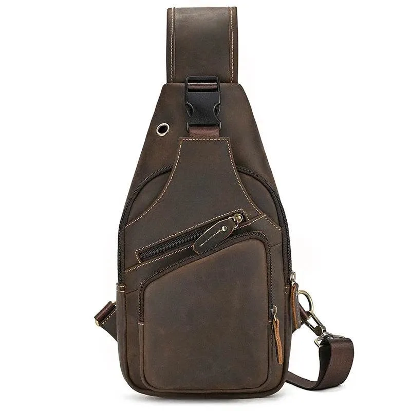 Casual Sport Leather Chest Bags for Men Anti-Theft iPad Sling Bag
