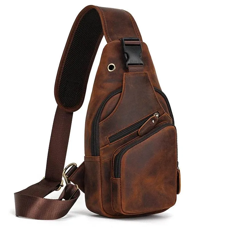Casual Sport Leather Chest Bags for Men Anti-Theft iPad Sling Bag